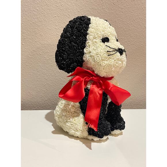 Handmade Pup From Roses Puppy Dog White Black - Picture 5 of 7